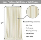 30 ft x 8 ft Ivory Backdrop Curtain Panels, 6 Panels 5 ft x 8 ft Wrinkle Free Polyester Photography Backdrop Drapes, Wedding Party Home Decoration Supplies - Image 5