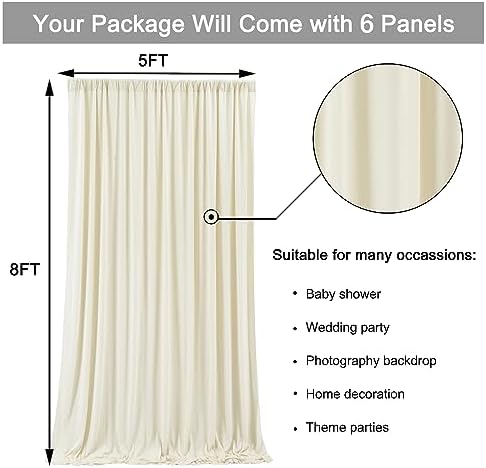 30 ft x 8 ft Ivory Backdrop Curtain Panels, 6 Panels 5 ft x 8 ft Wrinkle Free Polyester Photography Backdrop Drapes, Wedding Party Home Decoration Supplies - Image 5