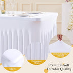 2 Pack White Spandex Tablecloth for 4FT Rectangle Tables, Fitted Stretch Table Cover with Skirt, Wrinkle Free Washable Elastic Table Cloth for 4 Foot Folding Table, Wedding Banquet Baby Shower - Image 4