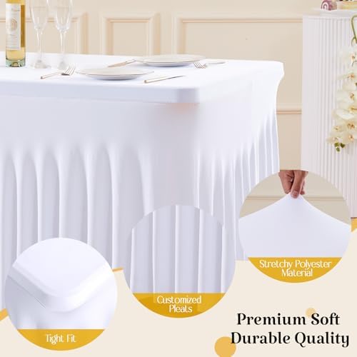 6 Pack White Spandex Tablecloth for 4FT Rectangle Tables, Fitted Stretch Table Cover with Skirt, Wrinkle Free Washable Elastic Table Cloth for 4 Foot Folding Table, Wedding Banquet Baby Shower - Image 4