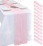 12 Pack Light Pink Cheesecloth Table Runners 21x120 Inch Boho Gauze Table Runner 10FT Long Rustic Sheer Pink Table Runner for Baby Shower,Wedding,Party,Birthday,Home Table Decor by Unknown
