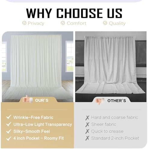 gogoparti 20ft x 12ft Ivory Wrinkle-Free Backdrop Curtain for Wedding Parties, Thick Polyester 4 Panels 5x12ft for Wedding Birthday Baby Shower Halloween Photography Party Background - Image 4