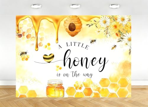 8X6ft Fabric Honeycomb Bee Backdrop, Yellow Honey Drip Banner Photography Background, Party Decorations Tapestry, Baby Shower Wall Decor, Photo Studio Props by kolyulahair