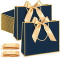 Silkfly 24 Pcs Paper Gift Bags with Handles & Bow Ribbon, Navy Blue, Gold by Silkfly