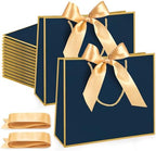 Silkfly 24 Pcs Paper Gift Bags with Handles & Bow Ribbon, Navy Blue, Gold by Silkfly