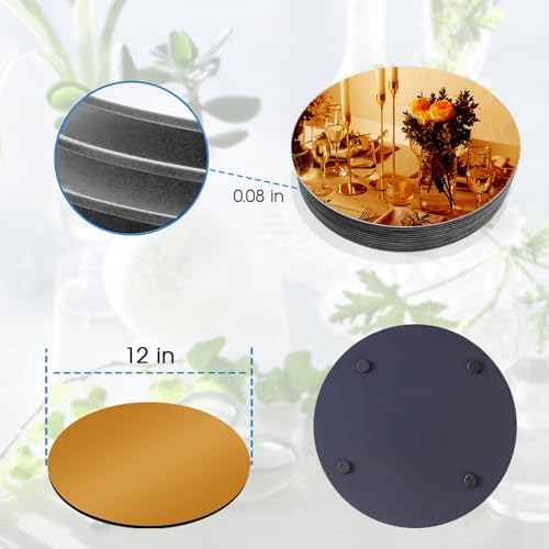 VASUHOME 12" Gold Mirror Centerpieces for Tables, Round Mirror Plates Set for Candle, Wedding, Party Decorations, Circle Mirror Trays with Smooth Edge and Cushioned Feet, 2mm Thick - Image 4