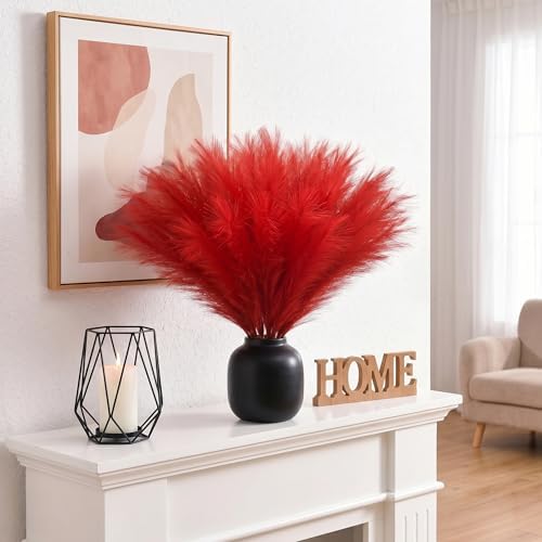 obbsie 150PCS Red Faux Pampas Grass Decor, 21.6" Fluffy Vase Filler - Image 4
