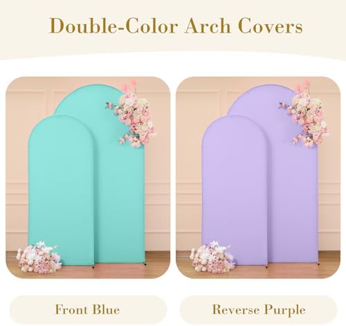 Purple and Blue Arch Cover 2 Set-7.2FT and 6FT Arch Backdrop Cover Spandex Fitted Mermaid Arch Stand Covers for Under The Sea Birthday Party Wedding Baby Shower Ceremony Photo Background - Image 2