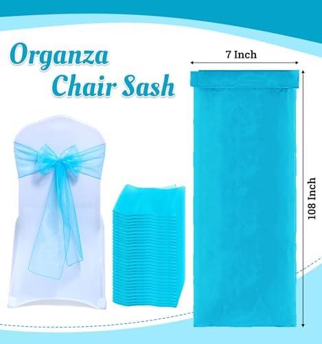 MDS Pack of 150 Organza Chair Sashes for Wedding & Event Décor – Turquoise - Image 3