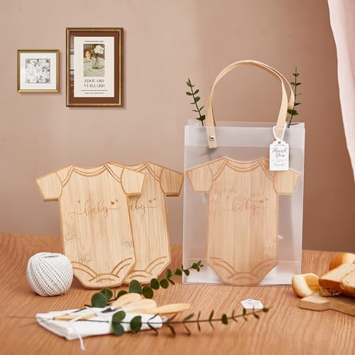 55Pcs Baby Shower Prizes for Game Winners 6 Sets Bodysuit Shaped Cheese Board Gift with Spoons Butter Spreaders Kitchen Towels Bridal Gift Bags Shower Party Favors for Guests (Bodysuit Shaped, 6 Sets) - Image 2