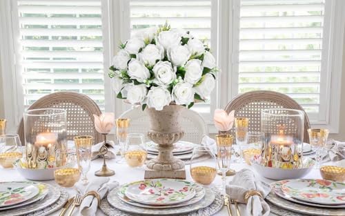 Briful Fake Floral Balls for Centerpieces - 2PCS 11.8" Large Faux Rose Flower Arrangement Silk Flower Bouquet for Home Wedding Party Anniversary Table Vase Flower Stand Decor(White) - Image 6