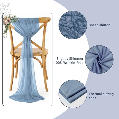 MDS Pack of 100 Chiffon Chair Sashes for Wedding & Event Décor - Dusty Blue - Image 3