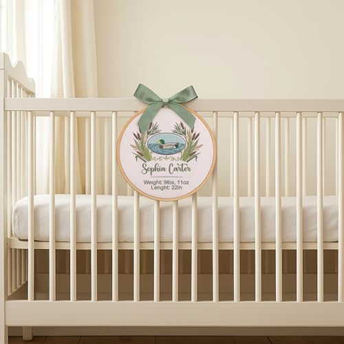 Embroidery Baby Name Sign, Personalized Welcome Baby Hoop Sign with Bow, Custom Baby Name Sign for Hospital, Infant Baby Shower Gifts New Parents (17) - Image 6