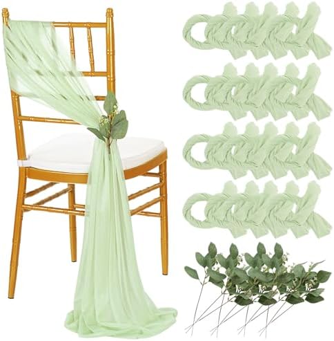 QueenDream Sage Green Wedding Chair Sashes: 50PCS Tulle Church Chairs Cover Sheer Chair Bows Aisle Drapes Party Decorations Champagne by QueenDream