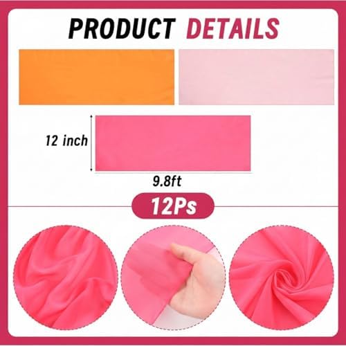 Boao 12 Pcs Red Pink Orange Sunset Party Decorations Chiffon Table Runners - Image 2