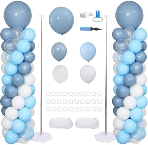 Dusty Blue Balloon Column Stand Kit of 2 with Balloons by ZyloonDecoration