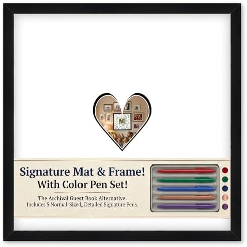 CountryArtHouse Signature Keepsake Frame - Heart Shaped Mat Window - Black Wood Genuine Hardwood 20x20 5x5 Photo - Black Border Mat - Complete Keepsake Signing Kit by CountryArtHouse