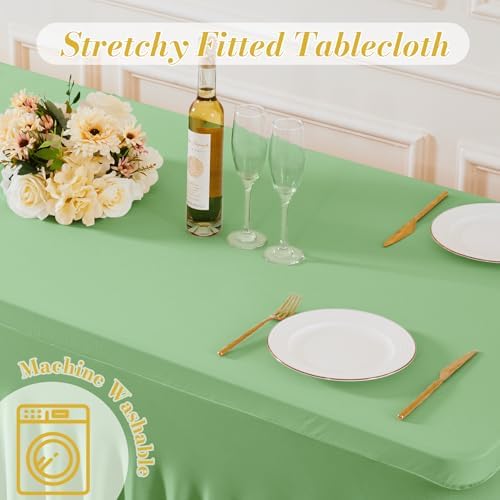 8 Pack Sage Green Table Cloth for 6 Foot Rectangle Tables Spandex Fitted Tablecloth 6ft Stretch Table Covers Skirt Green Banquet Tablecloths Wrinkle Free Tablecloth for Party Wedding Birthday Event - Image 7