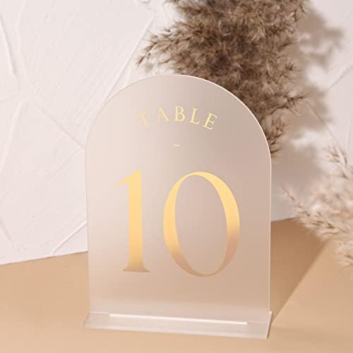 UNIQOOO Frosted Arch Wedding Table Numbers with Stands 1-30, Gold Foil Printed 5x7 Acrylic Display Signs and Holders, Pack of 30, Perfect for Centerpiece, Reception, Decoration, Party, Anniversary, Event - Image 5
