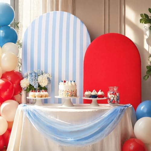 FYSUIMU 2 Pcs Blue White Striped Red Solid Arch Backdrop Covers Stretchy Spandex Arch Stand Fabric Cover for Patriotic Baby Shower Birthday Party Decoration (5ft/6ft) - Image 6