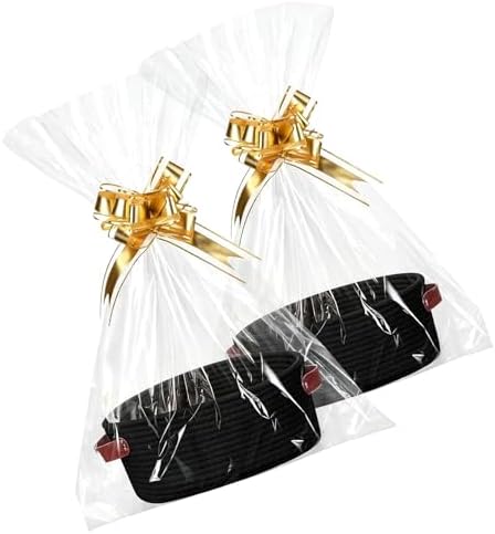 Empty Gift Basket Kit, 2-Pack Woven Storage Bin with Leather Handles Clear Cello Bags Pull Bows for Wrapping Presents Baby Shower Holiday - Image 5