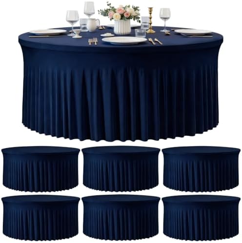 Navy Blue 6PCS Round Spandex Tablecloth for 5FT/60In Inch Round Table by Torrowsrort