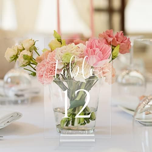 Clear Acrylic Wedding Table Numbers 1-20 with Stand- 20 Pack 4x6 Inch Acrylic Clear Table Number Signs Printed Calligraphy Font for Wedding, Event& Party - Image 2