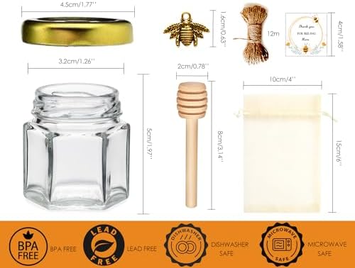 Adabocute Honey Pot, Mini Honey Jars w/Dippers, Glass Jars 1.5oz 40 Pack - Image 4