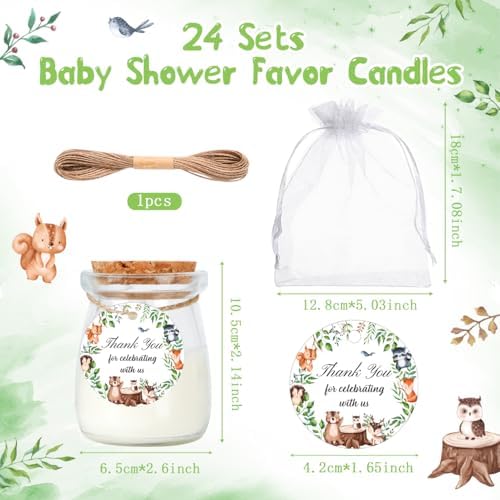 24Pcs Baby Shower Candle Jungle Party Favors Lavender Scented Glass Jars Wax Candle Bulk with Thank You Cards Organza Bags for Guests Boy Girl Birthday Gender Reveal Gift Souvenirs (Jungle, 24) - Image 2