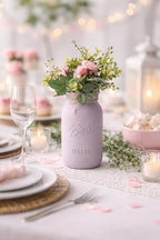 Lavender Bridal Shower Decorations | Set of 5 Table Centerpieces | Quart 32 oz Painted Mason Jars | Baby Shower Centerpiece Table Decorations | Engagement Party Decor (5 Lavender w/Greenery/Pink) - Image 3