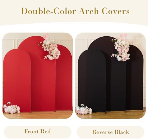 Black and Red Arch Cover 3 Set-7.2FT, 6.6FT, 6FT Arch Backdrop Cover Spandex 2-Color Balloon Arch Stand Covers for Birthday Party Baby Shower Retirement Graduation Photo Background Decorations - Image 3