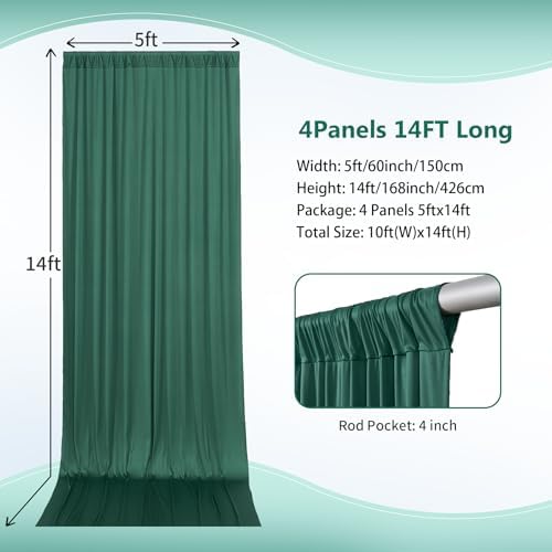 20×14 ft Hunter Green Wrinkle Free Backdrop Curtain, Soft Silky Polyester Wedding Drapes 4 Panels 14ft Height Photo Backdrop Curtains for Parties Birthday Baby Shower Photography Background Cloth - Image 4