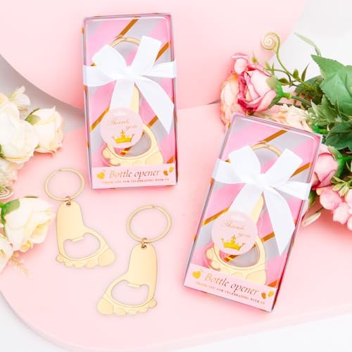 50Pcs Baby Girl Foot Keychain Footprint Bottle Openers Small Foot Bottle Opener Keychain Souvenir for Guests Baby Shower Return Gift for Party Favors with Pink Boxes Gifts or Decorations - Image 4