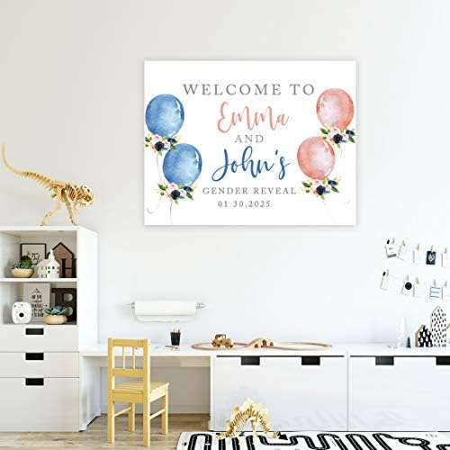Andaz Press Custom Large Baby Shower Canvas Welcome Sign, 16 X 20, Watercolor Gender Reveal Balloons, Guestbook Alternative, Personalized Gender Reveal Welcome Sign Canvas, for Gender Reveal Party - Image 4