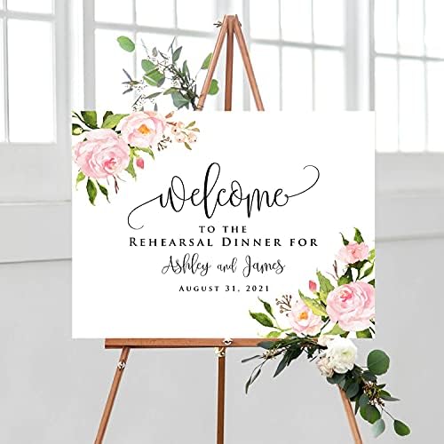 Personalized Horizontal Light Pink Floral Wedding Welcome Sign, Customized Rehearsal Dinner Couples Shower Anniversary Party Welcome Poster Board Canvas - Image 2
