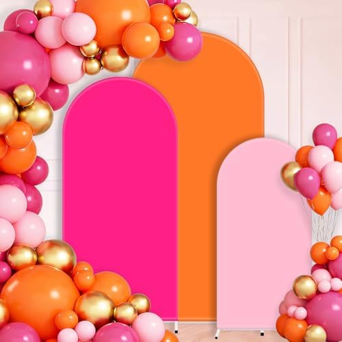 FYSUIMU 3 Pcs Pink Orange Arch Backdrop Covers Stretchy Spandex Arch Stand Fabric Cover for Wedding Birthday Baby Bridal Shower Anniversary Ceremony Party Decoration (4ft/5ft/6ft) by FYSUIMU