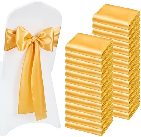 VEVOR Satin Chair Sashes Bows, Chair Ribbon Ties Back Sash, 7 x 108 inch, Wedding Reception Decoration, for Wedding Ceremony Baby Shower Party Events Banquet Cover Decoration (Gold, 100pcs) by VEVOR