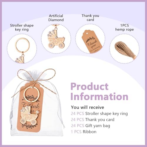 50 Pieces Baby Carriage Shape Keyring/keychain for Baby Boy or Girl Shower,Gender Reveal Party Decorations,Game Prizes, Favors,Gift,Decor,Souvenirs to Guests Bulk with Thank You Tags and Gift Bags - Image 3