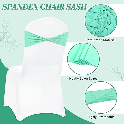 MDS Pack of 150 Spandex Chair Sashes Without Slider Buckles – Sea Green - Image 3