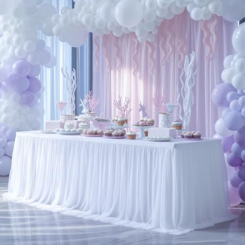 2 Pack White Tablecloth for 6 Foot Rectangle Tables with Tulle Table Skirt - Image 2