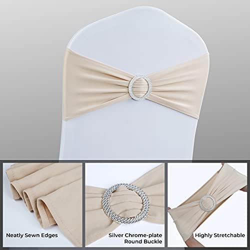 Babenest 50PCS Spandex Chair Sashes Bows for Wedding Party, Champagne - Image 5