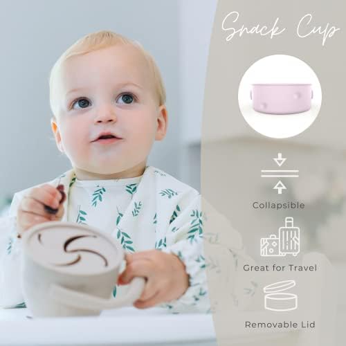 Baby Feeding Set - Baby Must Haves Gift Set - Baby Led Weaning Supplies - Toddler Silicone Dishes - Suction Baby Bowl, Bib, Snack Cup, Utensils, Baby Plate (Lilac) - Image 6