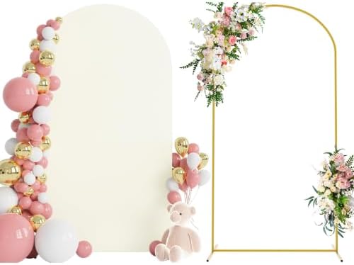 Wokceer 7.2FT Arch Backdrop Stand and Cover Set,Arch Stand with Ivory Cover by Wokceer