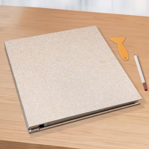 Large Photo Album Scrapbook – Holds 4x6, 8x10 Pictures – Self-Adhesive Pages for Baby, Wedding, Travel & Family Memories | Includes Metallic Pen & Scraper/Light Beige Large DIY Memory Book for Gifts - Image 6