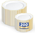 WDF 200PCS White and Gold Plastic Plates - Gold Plastic Plates - Include 100 Dinner & 100 Dessert Disposable Party Plate - Fancy Disposable Plate for Wedding/Baby Shower by WDF
