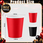 Mimorou 300 Pcs 8 oz Disposable Paper Cups Holiday Party, Black, Red - Image 4