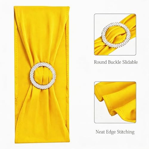 Spandex Yellow Chair Sashes 100 Pack Wedding Chair Bows Bands Silver Buckle - Image 5
