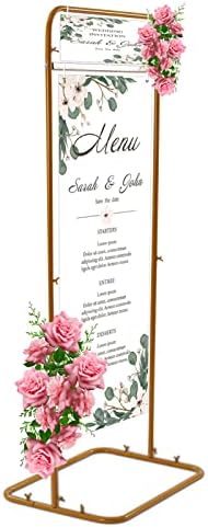Wedding Welcome Sign Stand Square Wedding Backdrop Stand 4.9FT Tall, Easel Stand for Wedding Sign Poster Gold Metal Floor Poster Sign Stand for Welcome Sign Guest List Directory Stand - Image 7