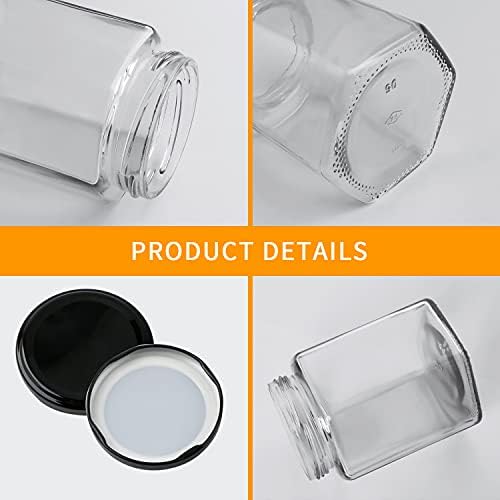 12 Pack 16 oz Hexagon Glass Honey Jars with Black Lids - Image 3