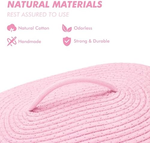Sea Team Oval Storage Basket, Woven Cotton Rope Basket with Lid, Pink - Image 4